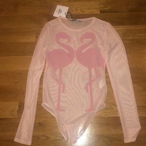 Medium SS18 Zara Flamingo Mesh Bodysuit